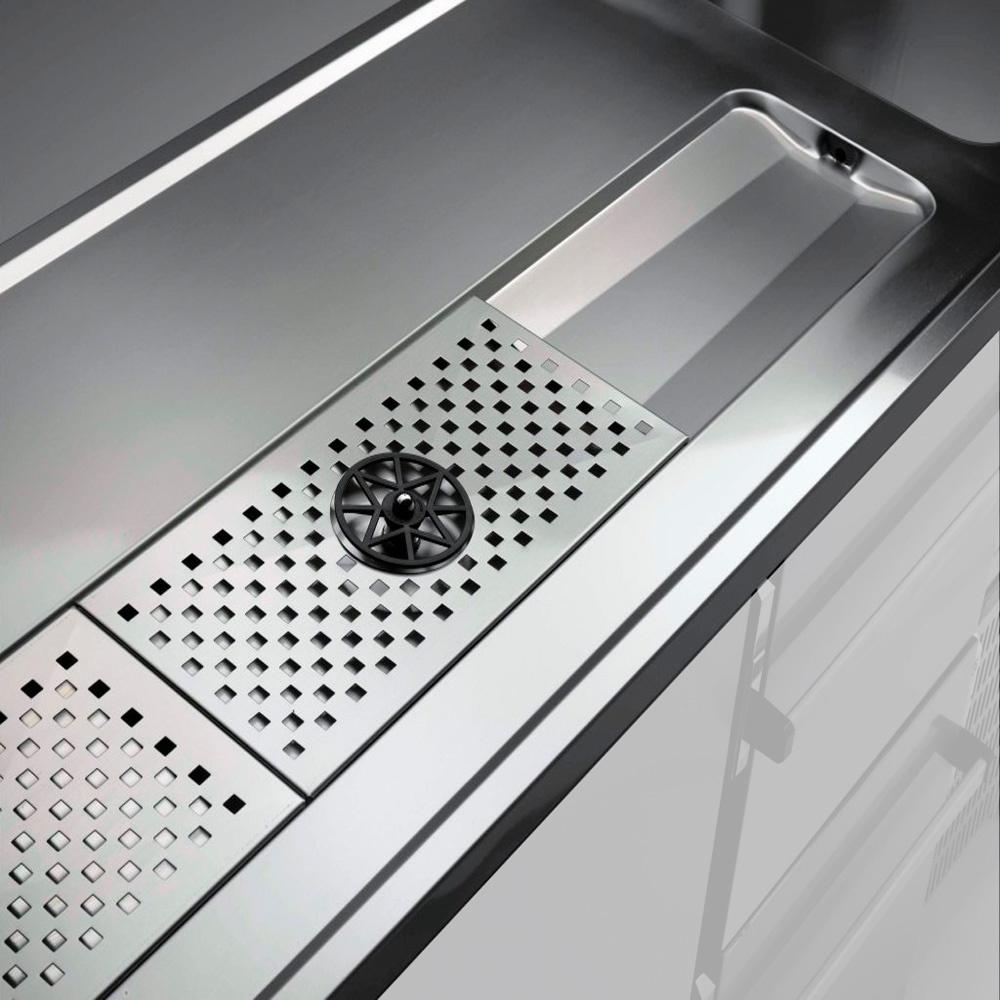 KBR/21G | Comptoir bar 2 compartiments, égoutoir+grille, 1 cuve à gauche.