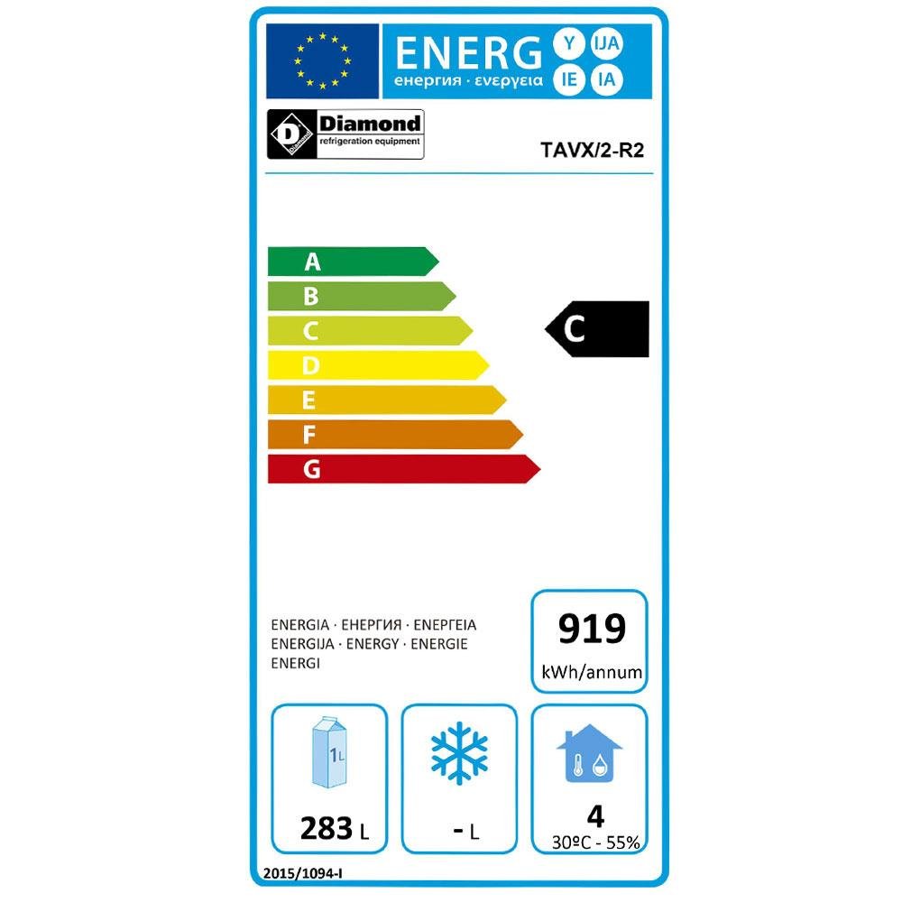 TAVX/2-R2 | Refroidisseur de bouteilles, acier inox, 2 portes, 375 Lt.