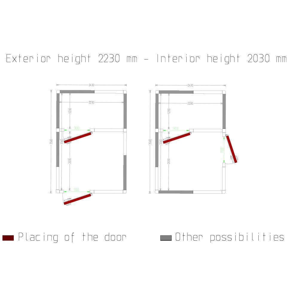 C1710/XBF-COMBI | Combi koelkamer ISO 100, binnen afmetingen 2230 x 2030 & 2230 x 1230 xh 2230 mm  (10,09 + 6,12 m³)