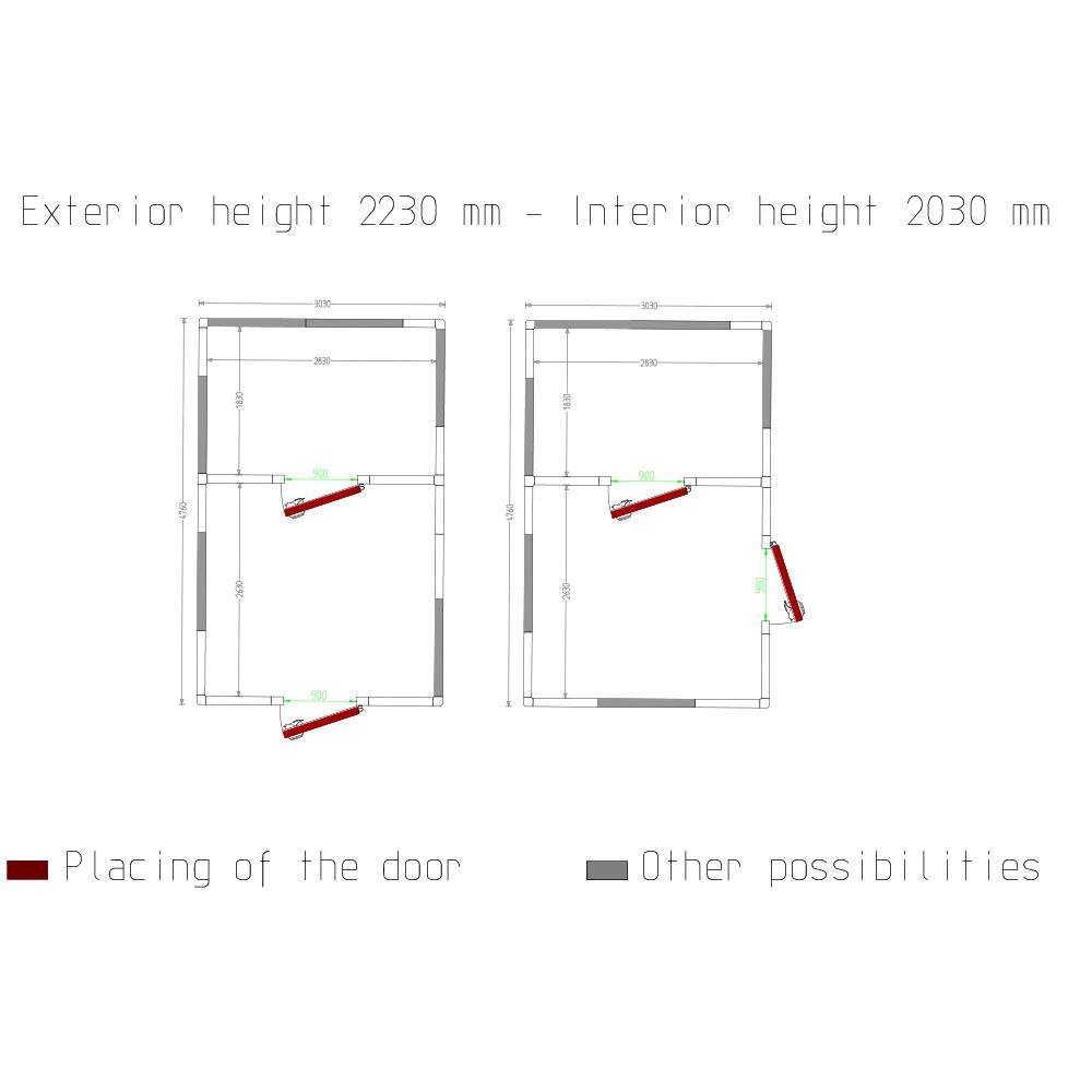 C2910/XBF-COMBI | Chambre combi ISO 100, dim.int. 2830 x 2630 & 2830 x 1830 xh 2230 mm  (16,6 + 11,55 m³)
