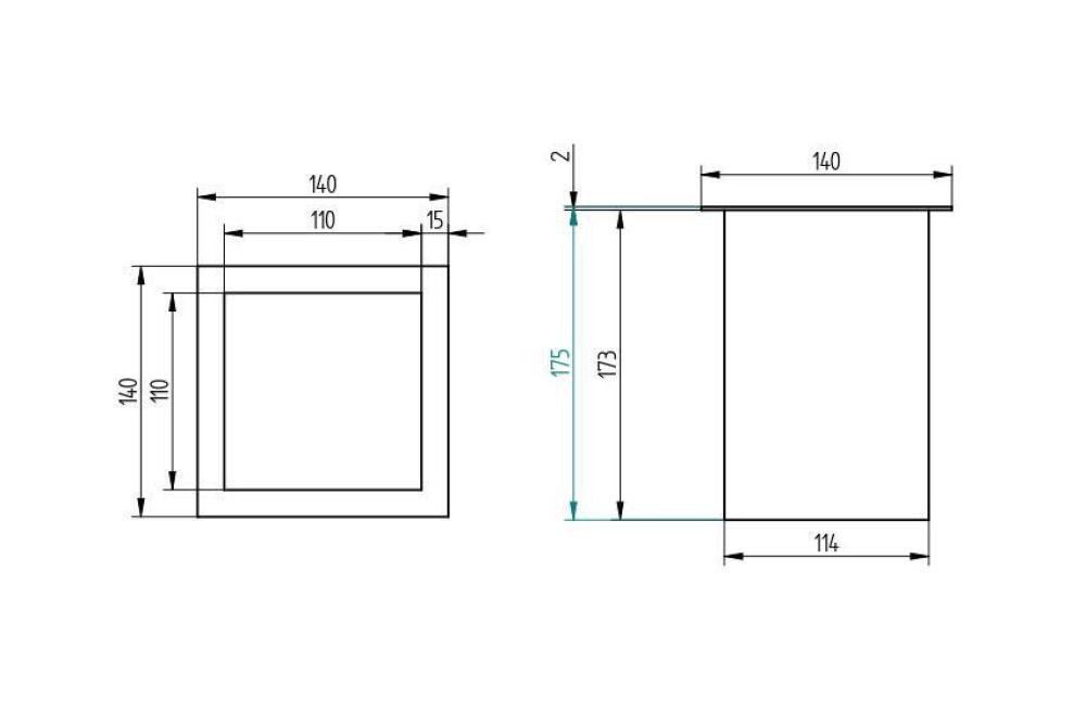 SWK-1050-000 | VIDE-ORDURES INOX CARRÉ - 110X110MM AVEC FLANGE 15MM