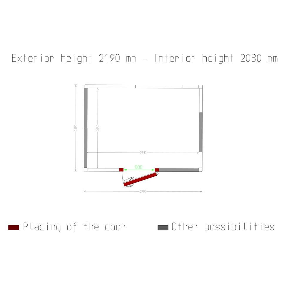 C116B/BF | Kamer ISO 80, afm. int. 2830 x 2030 xh 2030 mm  (11,66 m³)