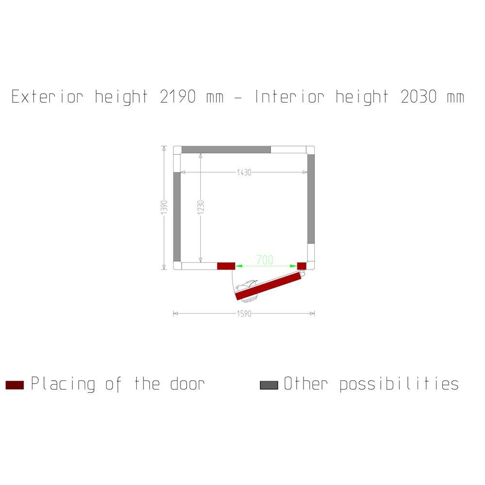 C40B/BF | Kamer ISO 80, afm. int. 1430 x 1230 xh 2030 mm  (3,57 m³)