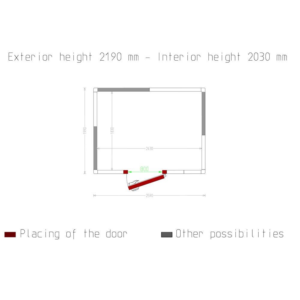 C89A/BF | Kamer ISO 80, afm. int. 2430 x 1830 xh 2030 mm  (9,03 m³)