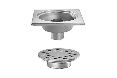 FMC-5108-000 | RVS VLOERAFVOERPUT 300X300MM VERTICALE AFVOER 100MM - ZWARE BELASTING