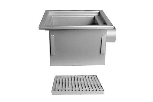 FMC-5312-000 | RVS VLOERAFVOERPUT 300X300MM ZIJDELINGSE AFVOER 125MM