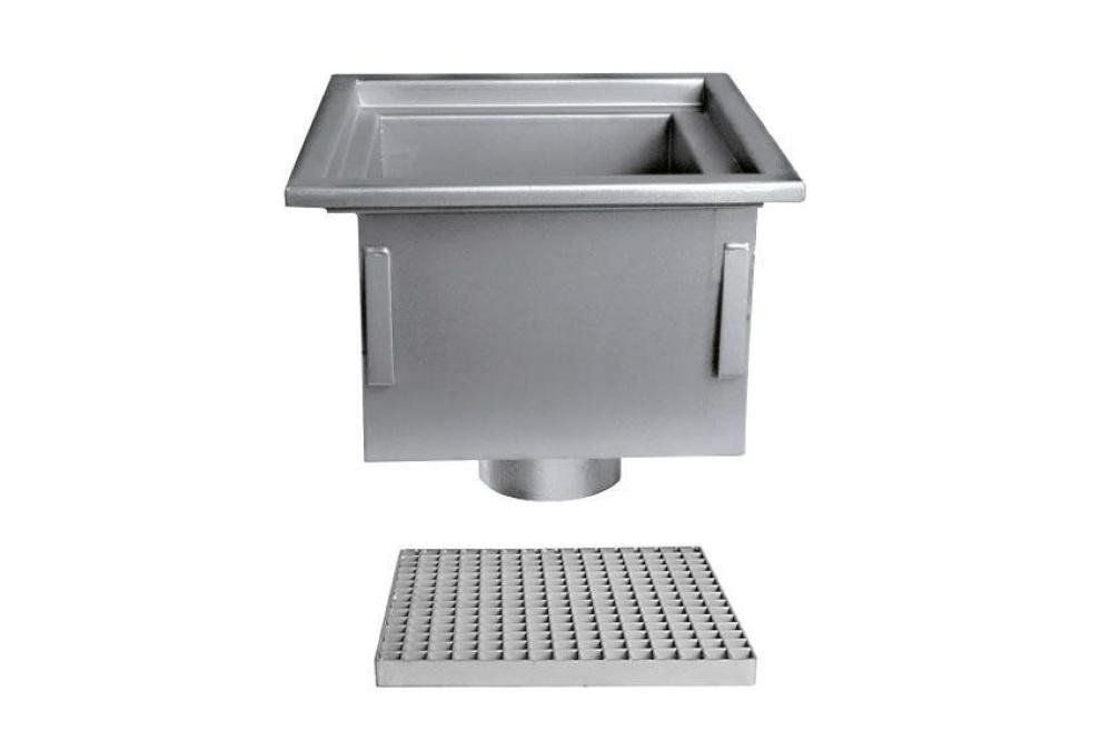 FMC-5214-000 | RVS VLOERAFVOERPUT 300X300MM VERTICALE AFVOER 125MM
