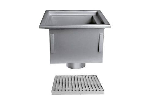 FMC-5214-000 | RVS VLOERAFVOERPUT 300X300MM VERTICALE AFVOER 125MM