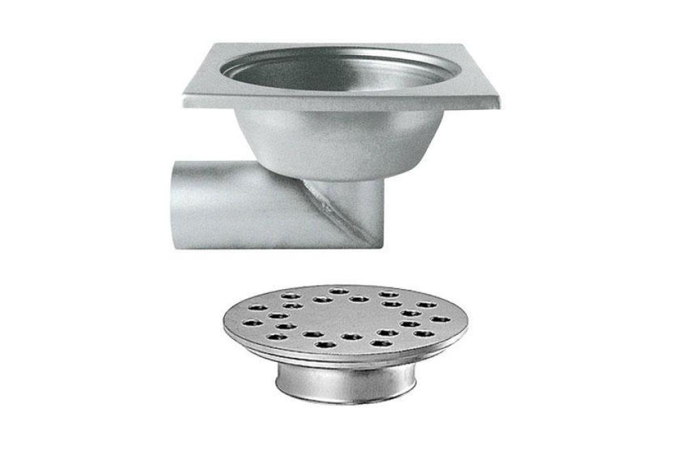 FMC-5015-000 | RVS VLOERAFVOERPUT 300X300MM ZIJDELINGSE AFVOER 100MM - ZWARE LASTEN