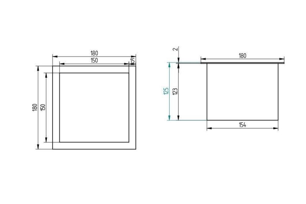 SWK-1060-000 | RVS AFVALKOKER VIERKANT - 150X150MM MET FLENS 15MM