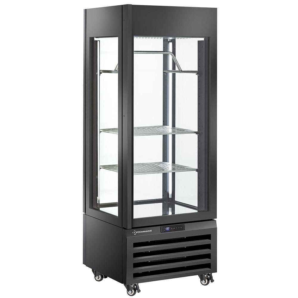 MAX/507-MB | FULL glazen vitrine" 440 liter, 2 planken & vleesstang, geventileerd - MEAT - ZWART