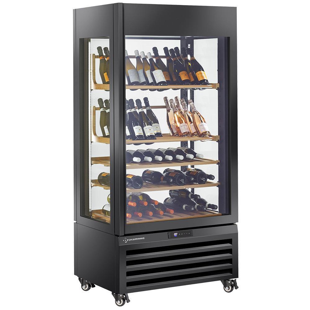 MAX/609-VB2 | FULL glazen vitrine" 600 liter, 1 niveau + 4 planken, geventileerd - WINE - ZWART
