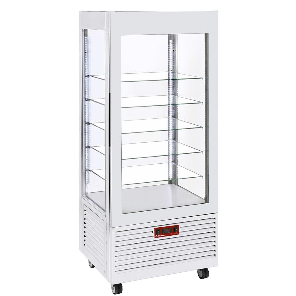 INN/VB-W5-R2 | Vitrine 4 zijden T° negatief, 5 niveaus in glas, geventileerd, 480 Lit., WIT