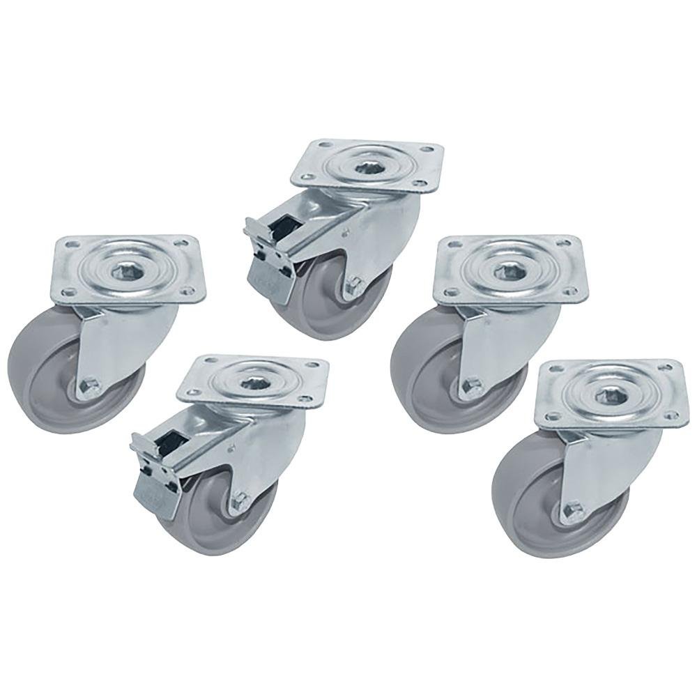 RTG6-2R | Kit 5 Roues inox pour tables, pivotantes, 2x avec freins