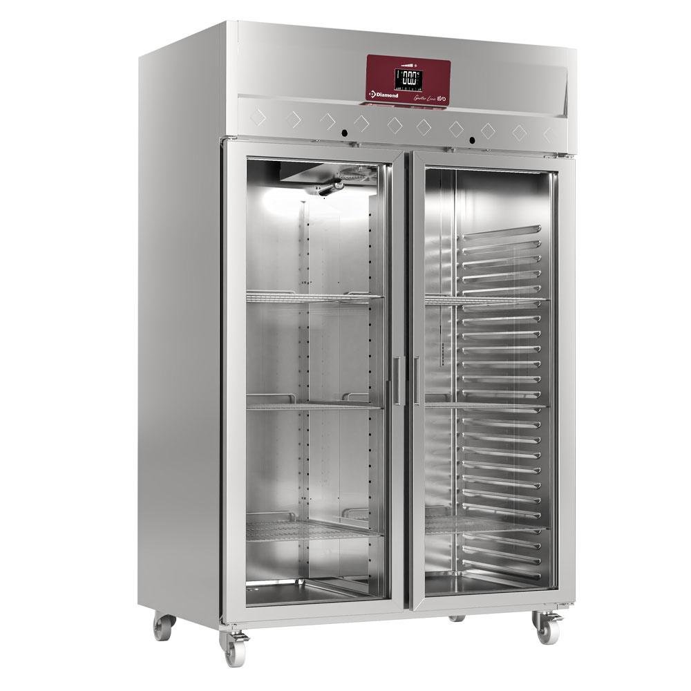 IE140/R9G | Vrieskast geventileerd  1400 liter, 2 glazen deuren GN 2/1, op wielen