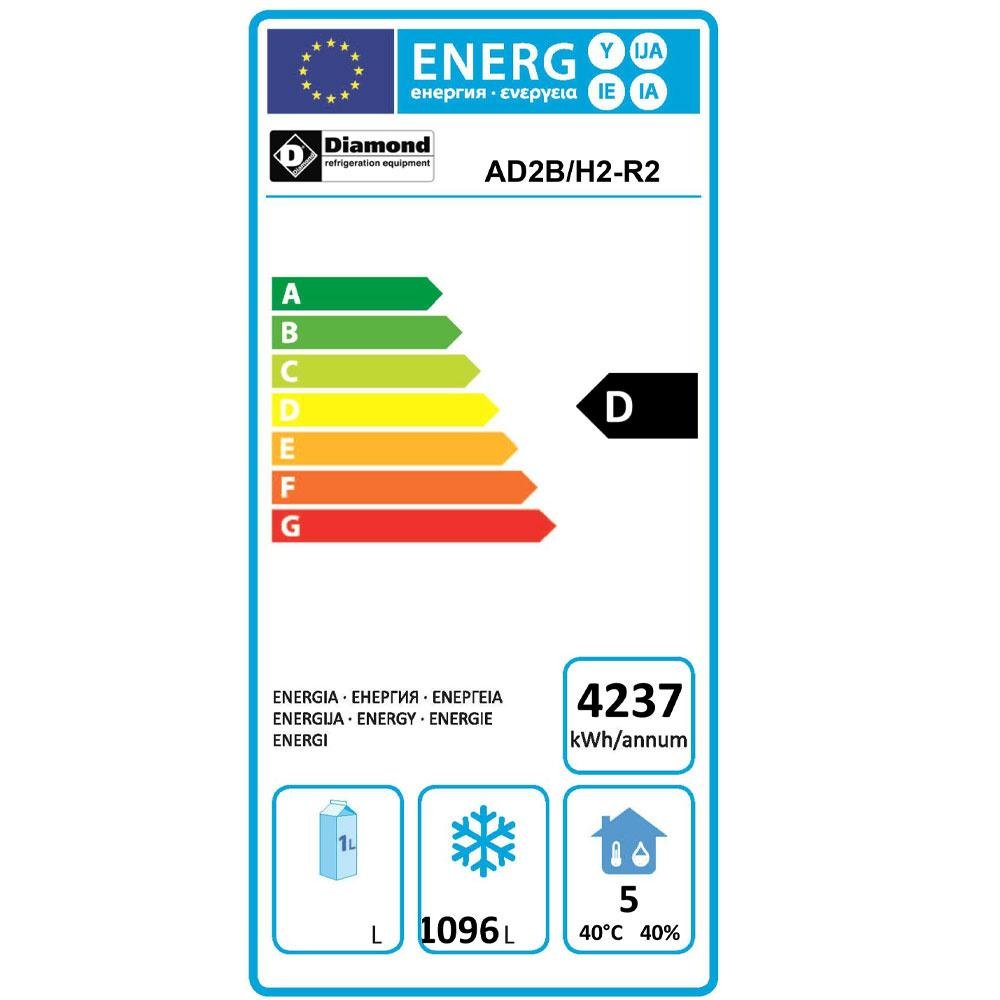 AD2B/H2-R2 | Armoire de congélation 1400 litres ventilée, 2 portes GN 2/1