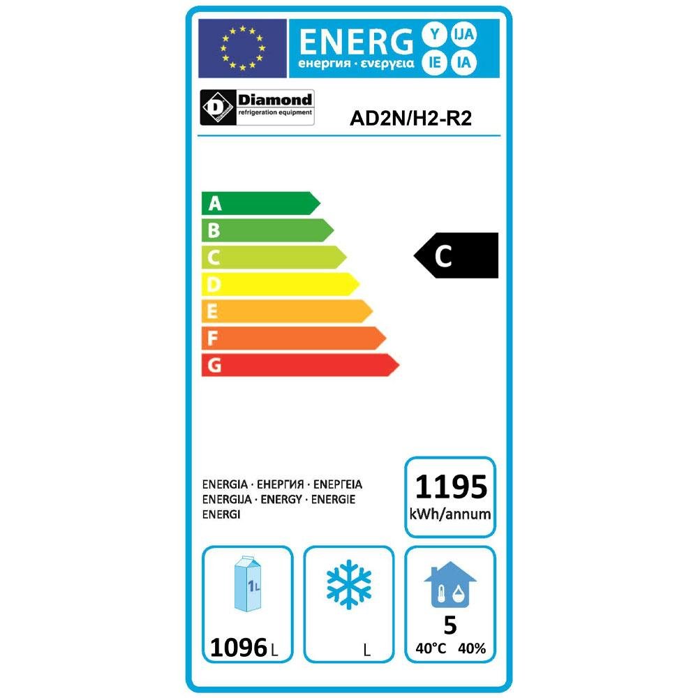AD2N/H2-R2 | Armoire frigorifique 1400 litres ventilée, 2 portes GN 2/1