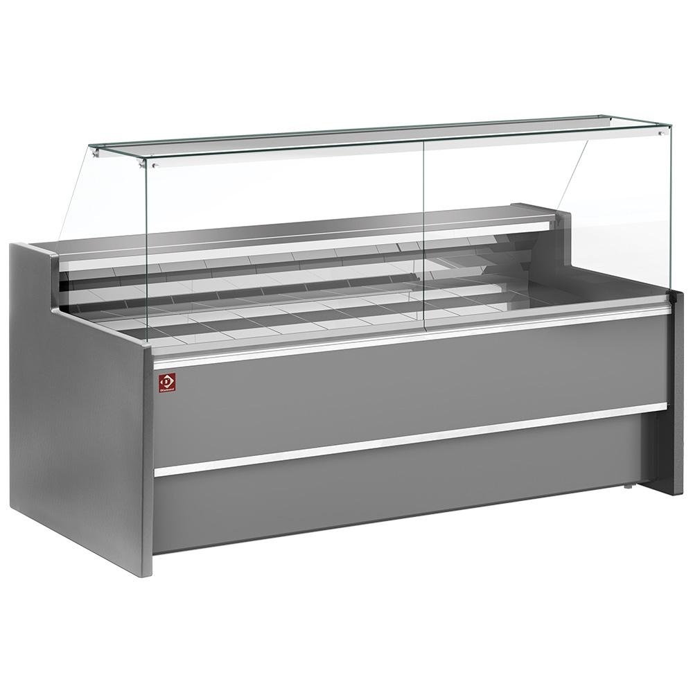 FC20/G8-VR2 | Comptoir vitrine réfrigéré à vitre droite 90°, ventilé, avec réserve - GRIS