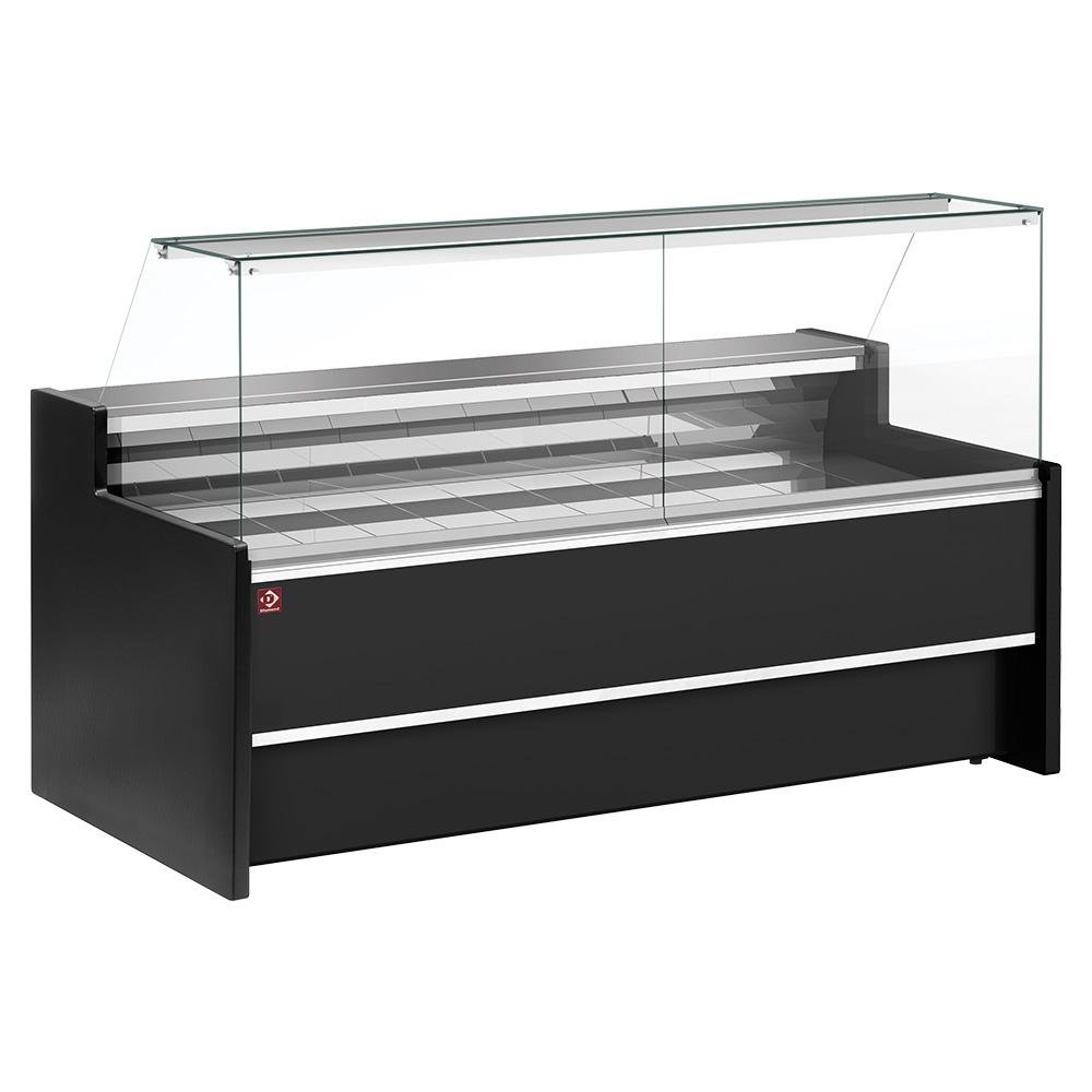 FC25/B5-VR2 | Comptoir vitrine réfrigéré à vitre droite 90°, ventilé, avec réserve - NOIR