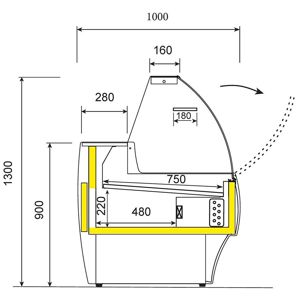 MA25/E8-R2V | Comptoir vitrine réfrigéré à vitre bombée, ventilé, avec réserve - GRIS/BLANC