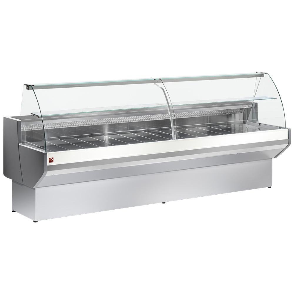 ML10/E8-R2 | Comptoir vitrine réfrigéré à vitre bombée, avec réserve - GRIS/BLANC