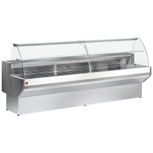 ML20/E8-VV/R2 | Comptoir vitrine réfrigéré à vitre bombée, ventilé, avec réserve - GRIS/BLANC