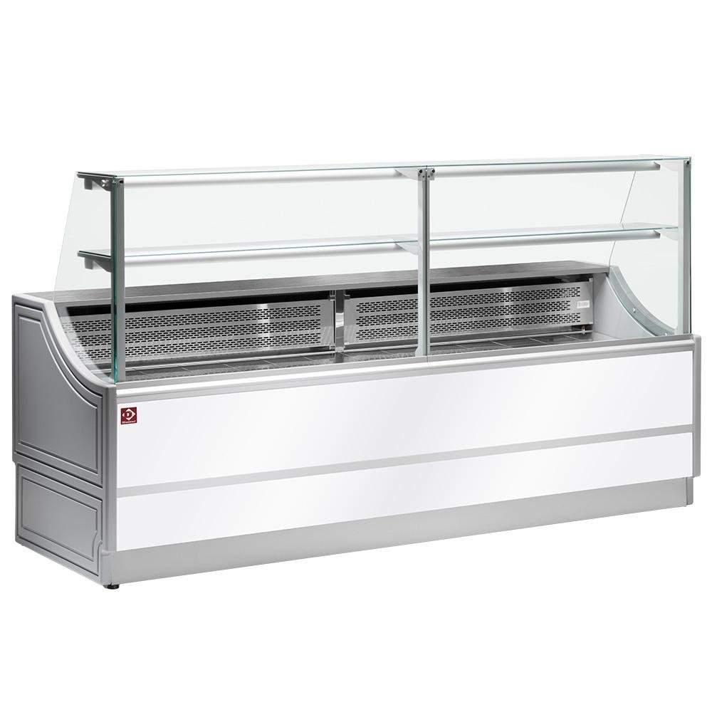 OL104/A2-R/R2 | Comptoir vitrine réfrigérée à vitre droite 90°, avec réserve