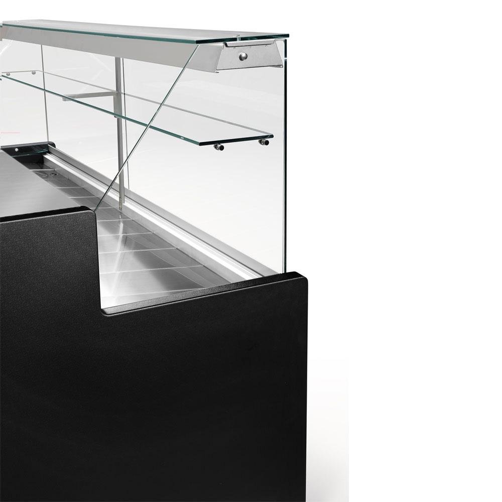 RO10/B5-R2 | Comptoirs vitrine réfrigérés à vitre droite 90°, avec réserve - NOIR