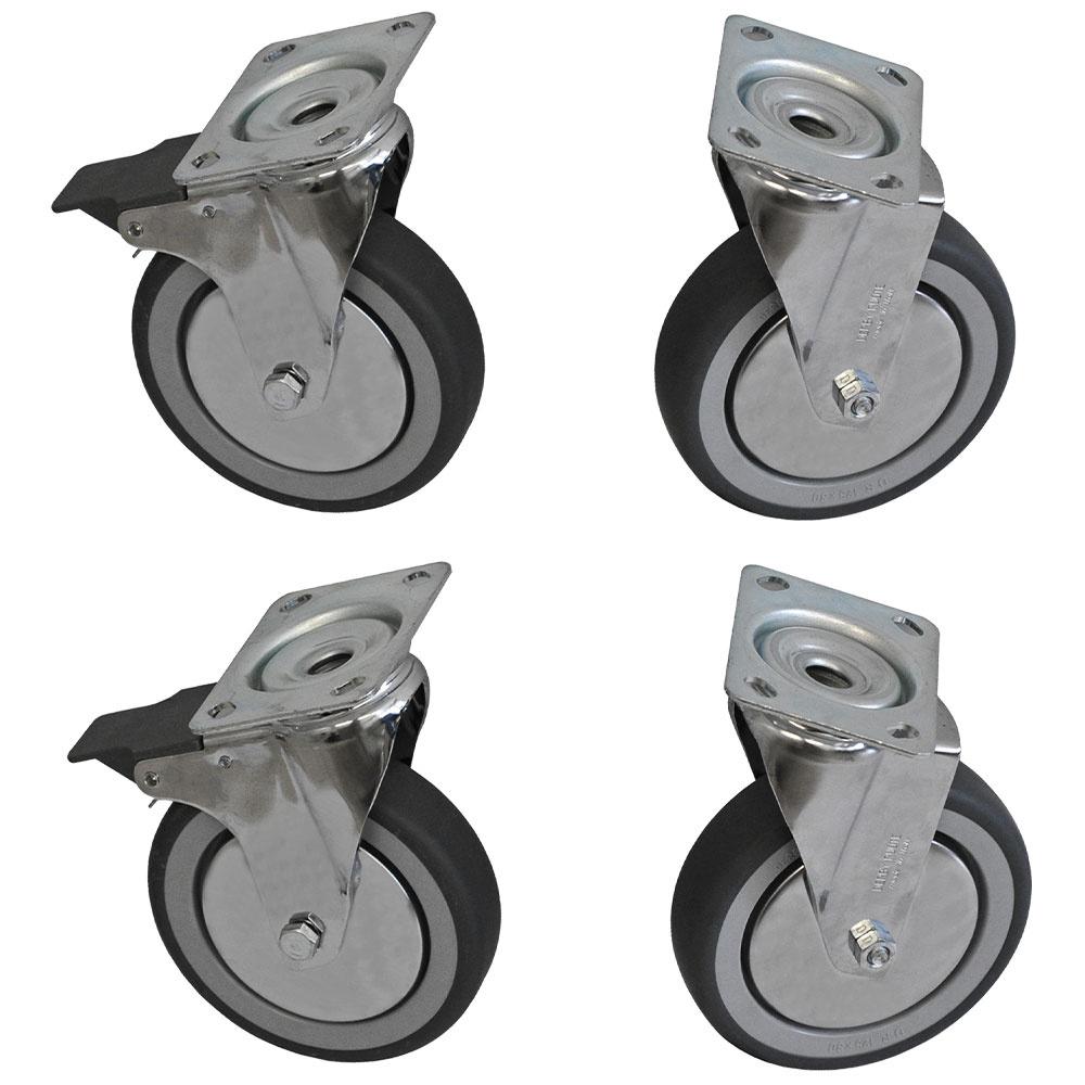 A77KIT/X-U | 4 "R.V.S" zwenkwielen kit in RVS voor kast, 2 met rem