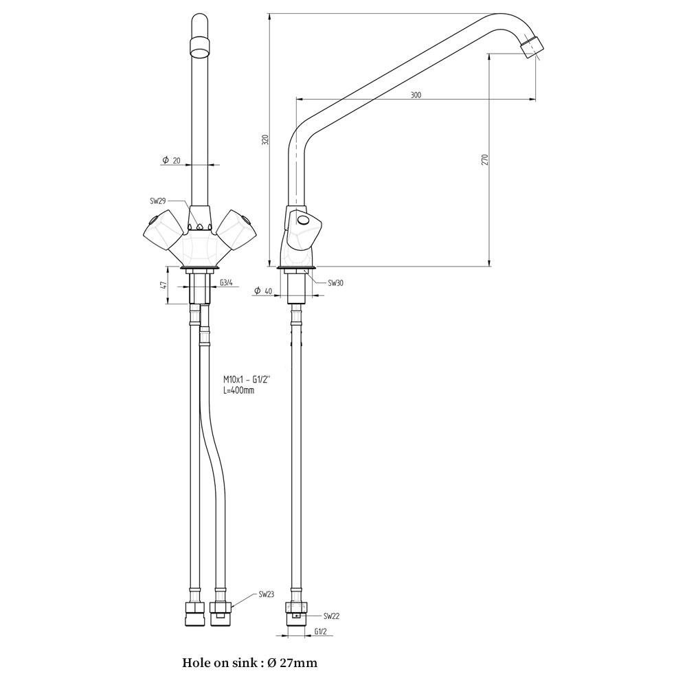 CW2001-MT | Robinet mélangeur, (Sortie MONO)