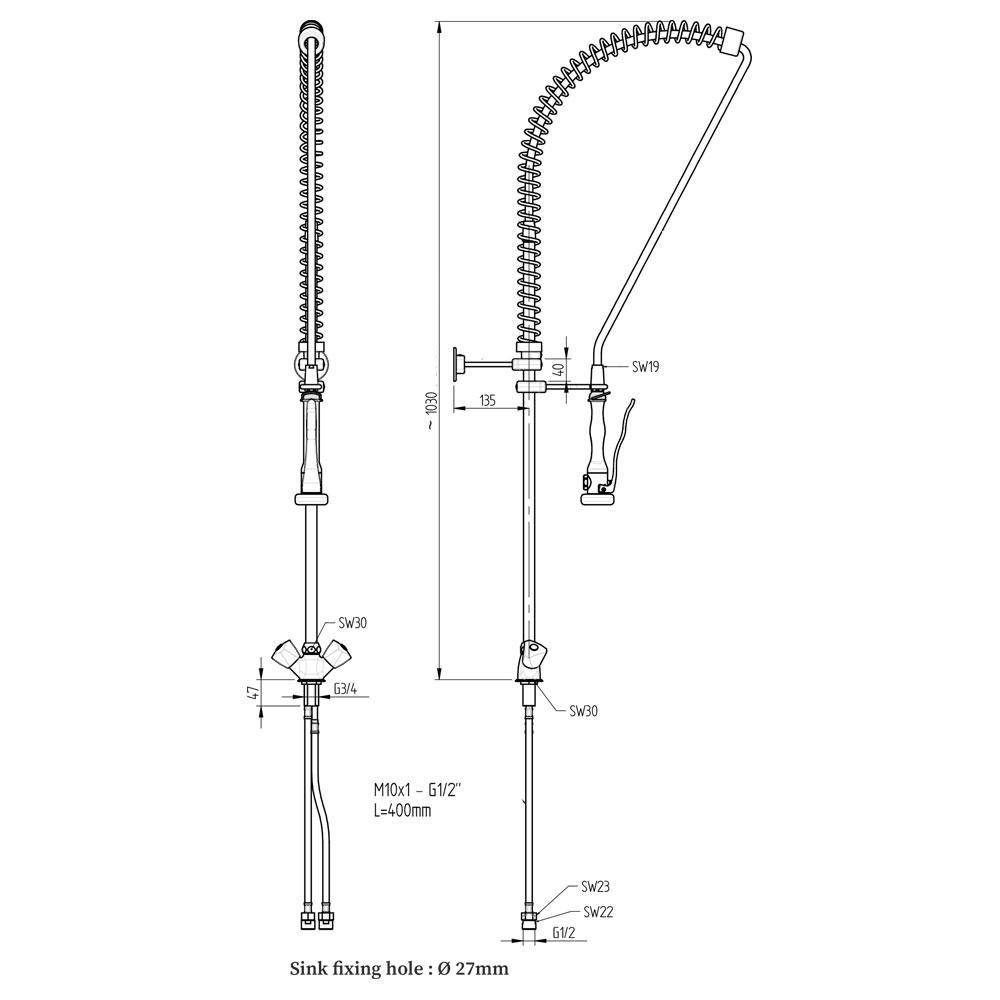 CW8002-MT | Douchette avec mélangeur, (Sortie MONO)