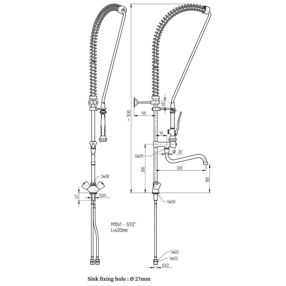 CW8003-MT | Douchette et robinet mélangeur, (Sortie MONO)