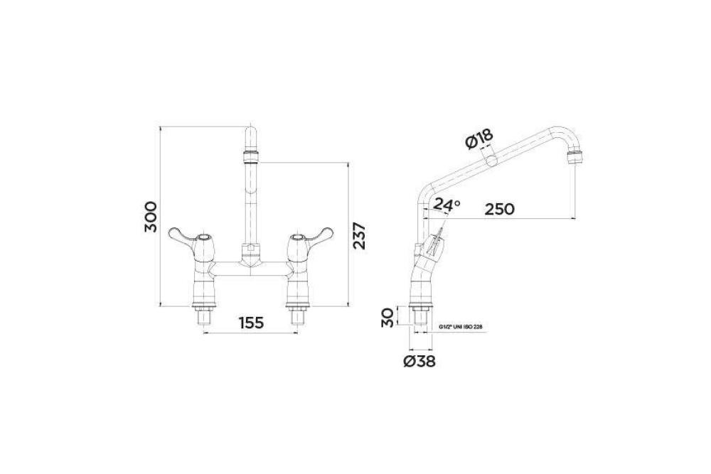 LKF-1433-000 | ROBINET MELANGEUR BI-TROU QUART DE TOUR - MONTAGE SR TABLE - 250MM