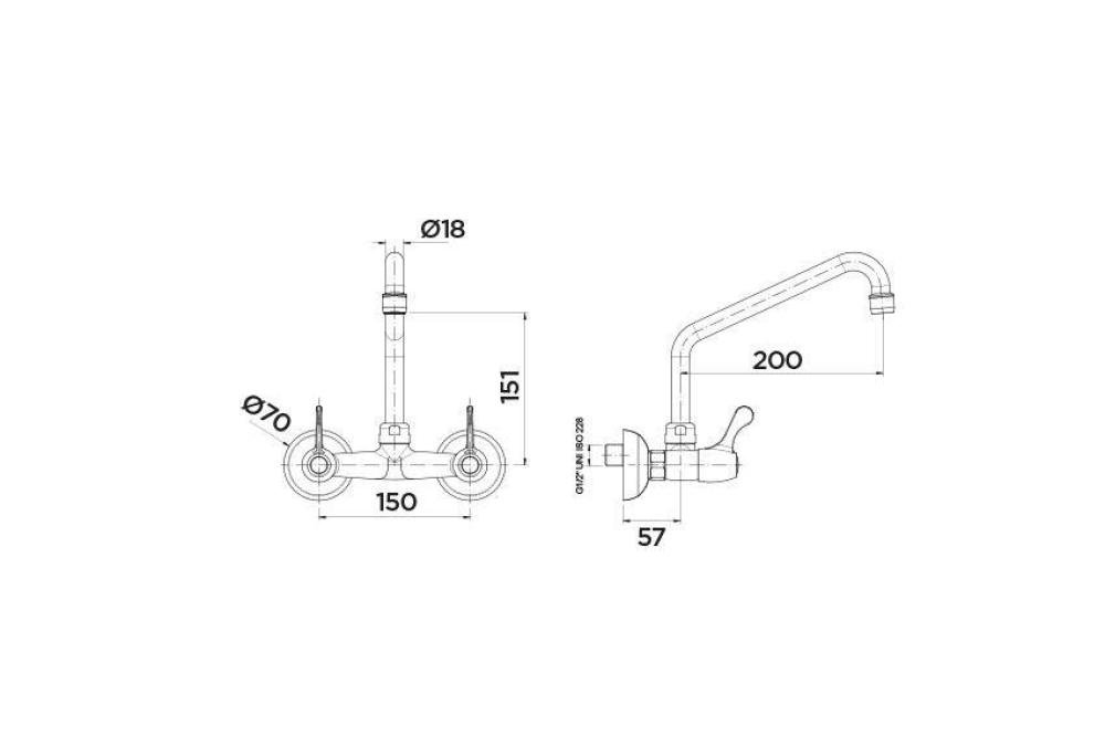 LKF-1442-000 | ROBINET MELANGEUR BI-TROU QUART DE TOUR - FIXATION MURALE - 200MM