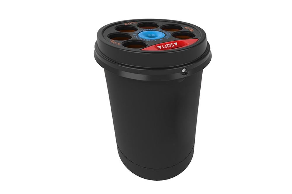 CLC-0001-020 | COLLECTEUR À GOBELETS AVEC SERRURE + BAC PR LIQUIDES + RECUP. DES COUVERCL.