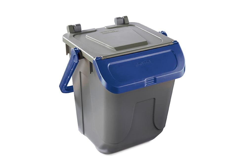 ECG-0025-060 | POUBELLE AVEC COUVERCLE BASCULANT CORPS GRIS - COUVERCLE BLEU - 25L
