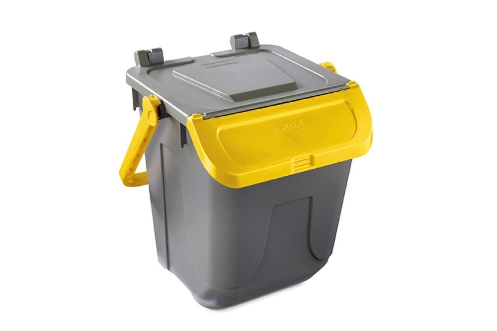 ECG-0025-080 | POUBELLE AVEC COUVERCLE BASCULANT CORPS GRIS - COUVERCLE JAUNE - 25L