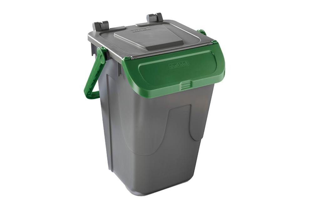 ECG-0035-040 | POUBELLE AVEC COUVERCLE BASCULANT CORPS GRIS - COUVERCLE VERT - 35L