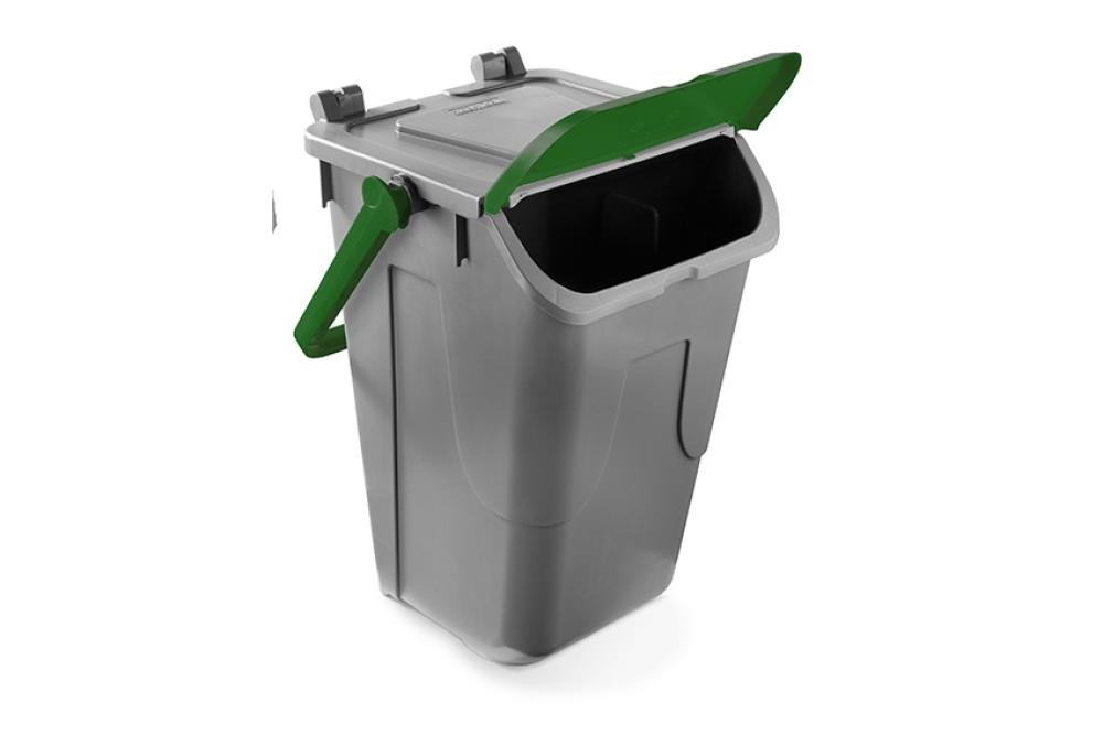 ECG-0035-040 | POUBELLE AVEC COUVERCLE BASCULANT CORPS GRIS - COUVERCLE VERT - 35L