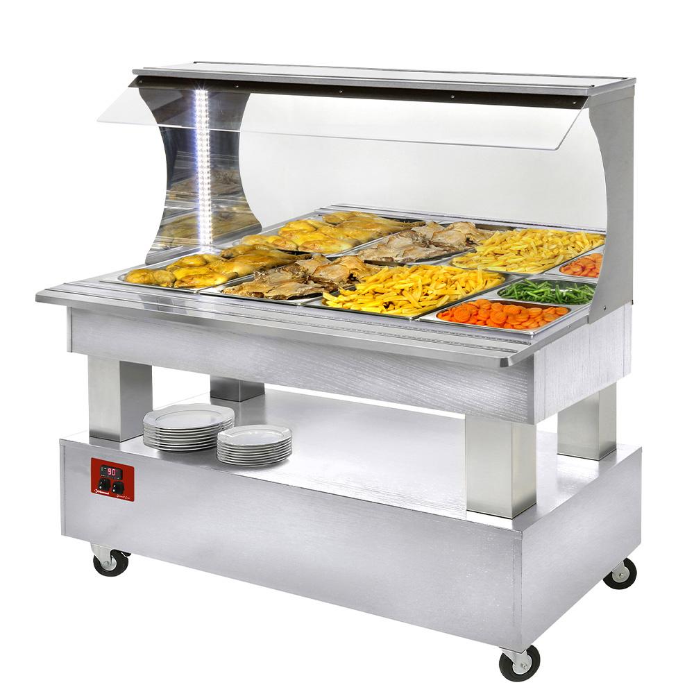 ABM/4N-A1 | Buffet chauffant mural, bain marie, 4x GN1/1-150 (Bois Blanc)