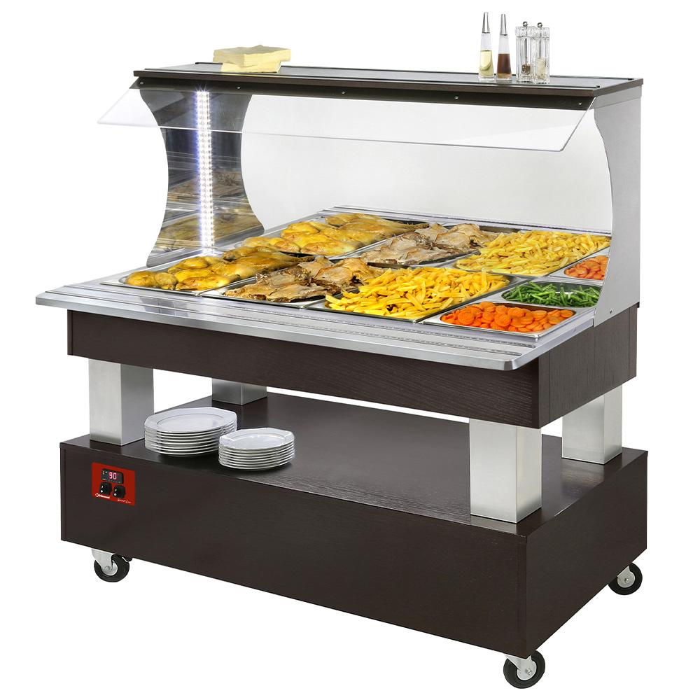 ABM/4N-B1 | Buffet chauffant mural, bain marie, 4x GN1/1-150 (Bois Wengé)