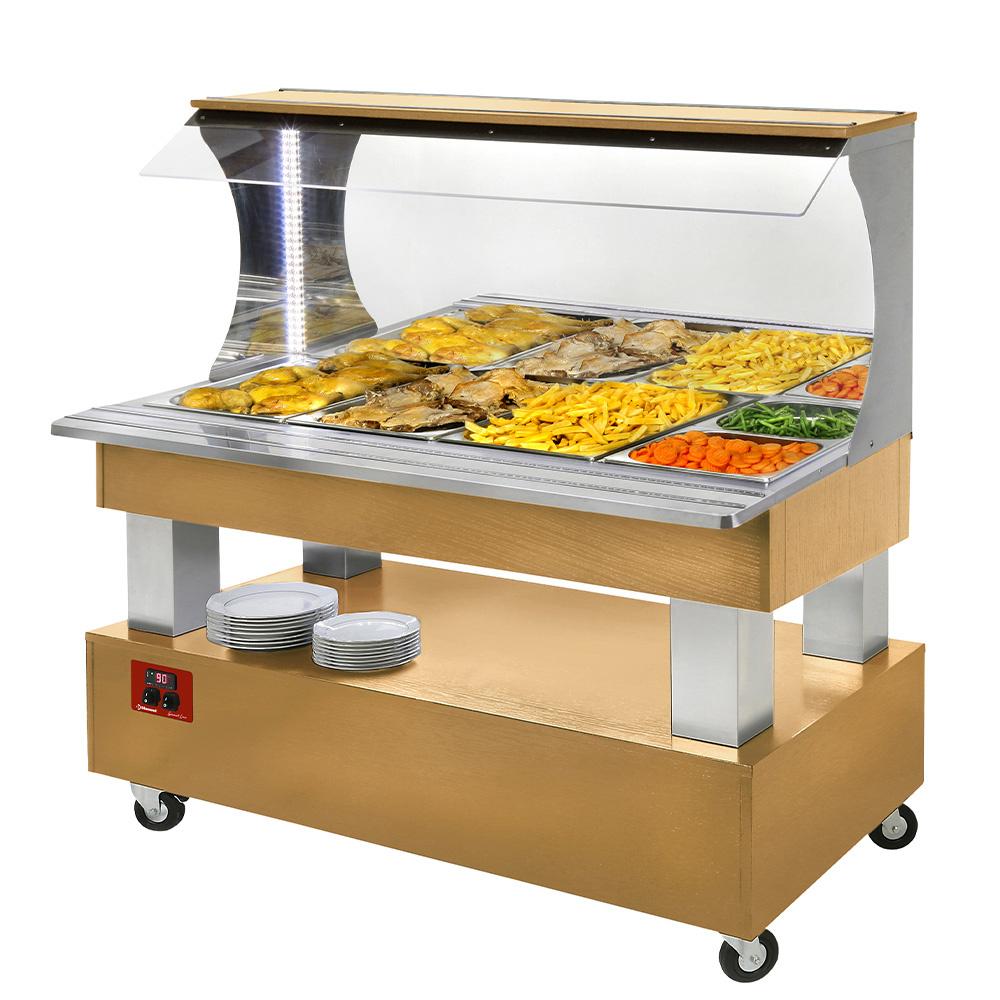 ABM/4N-D1 | Buffet chauffant mural, bain marie,  4x GN1/1-150 (Bois Chêne clair)