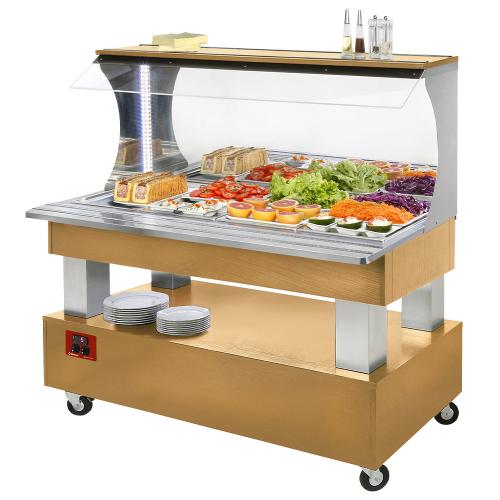 ASB/4N-D1-R2 | Buffet - Wandsalad bar, gekoeld, 4x GN 1/1-150 (Licht eiken hout)