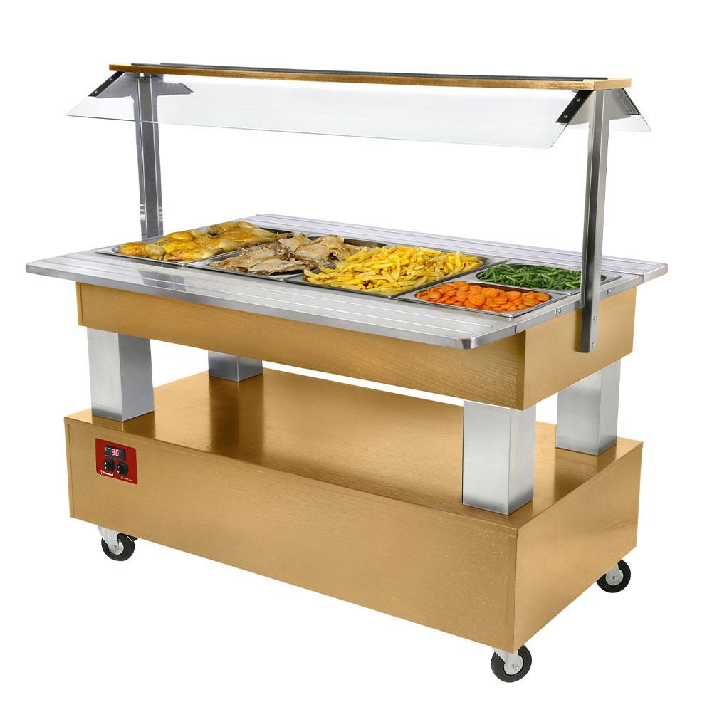 BBM/4N-D1 | Buffet chauffant, bain marie, 4x GN 1/1-150 (Bois Chêne clair)