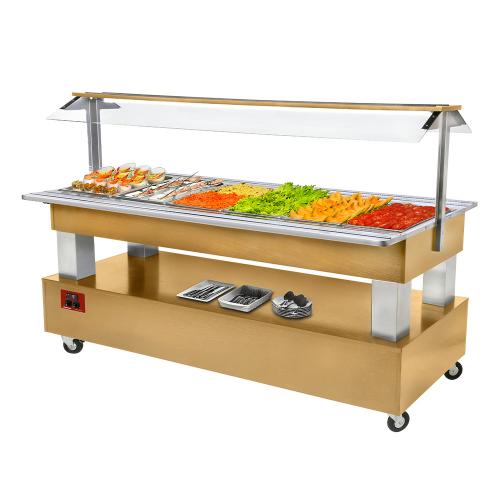 BSB/6N-D1-R2 | Buffet - Salad bar, gekoeld, 6x GN 1/1-150 (Licht eiken hout)