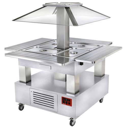 CBM/4D-A1_KM | Eiland bain-marie warm buffet, gemotoriseerd koepel  4x GN 1/1-150 (wit hout)