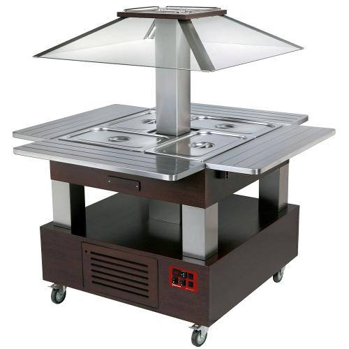 CBM/4D-B1_KM | Eiland bain-marie warm buffet, gemotoriseerd koepel  4x GN 1/1-150 (Wengé hout)
