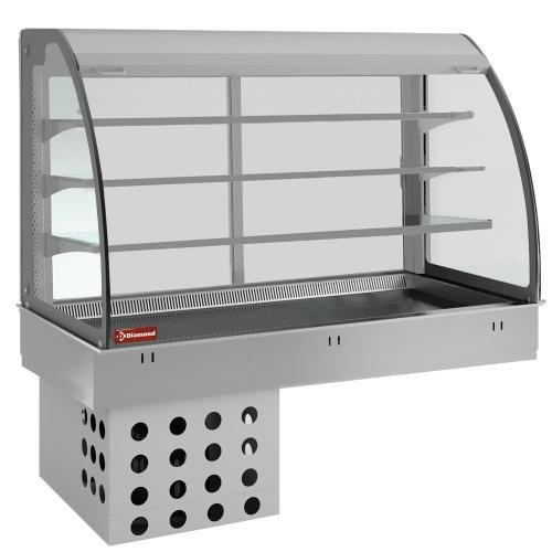 DPA/BCVA312-S | Mural avec cuve et vitrine sur 3 niveaux ouverte (avec rideau), réfrigérées, ventilées, 3x GN 1/1 (sans unité hermétique)