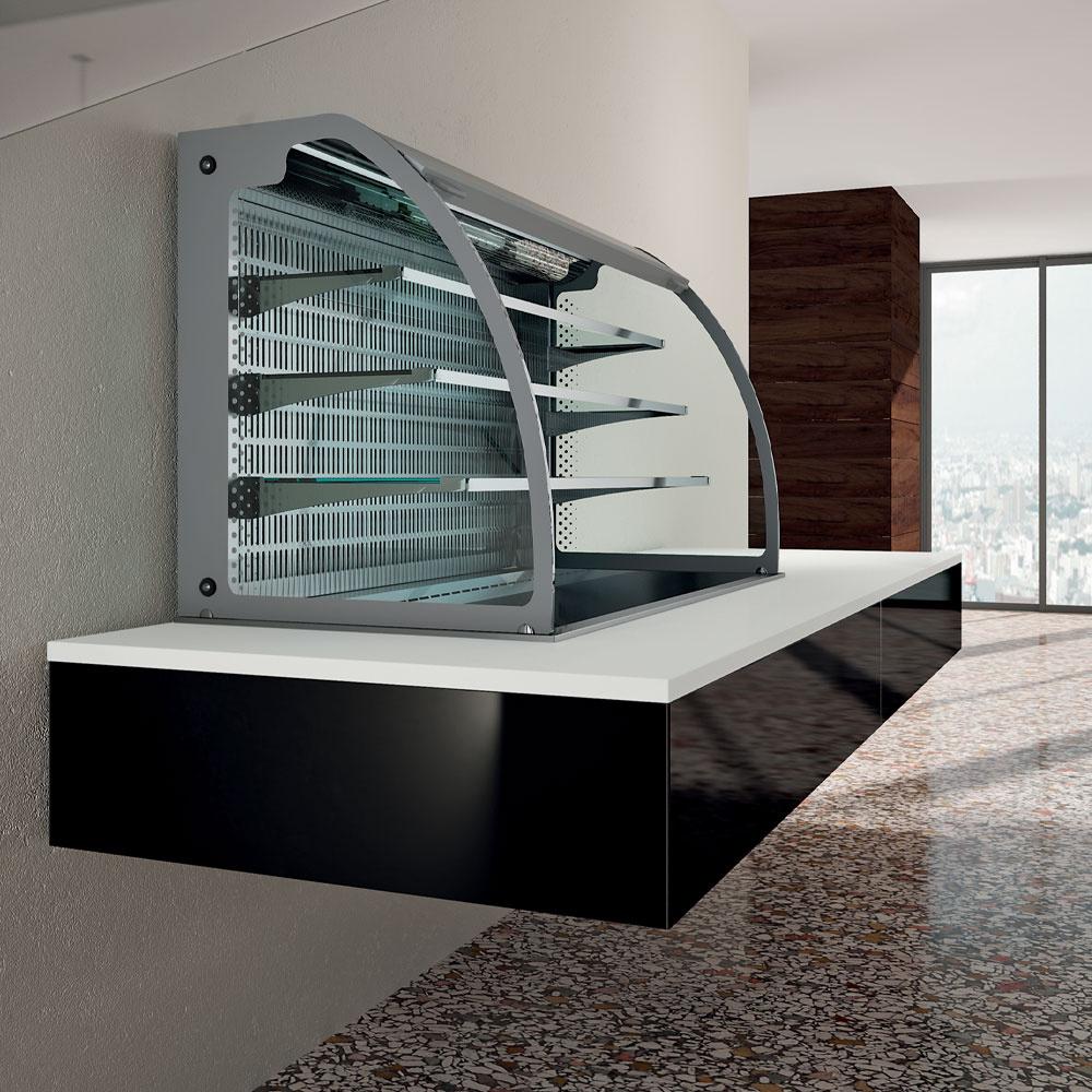 DPA/BTVA312-S | Mural avec top et vitrine sur 3 niveaux ouverte (avec rideau), réfrigérés, ventilés, 3x GN 1/1 (sans unité hermétique)