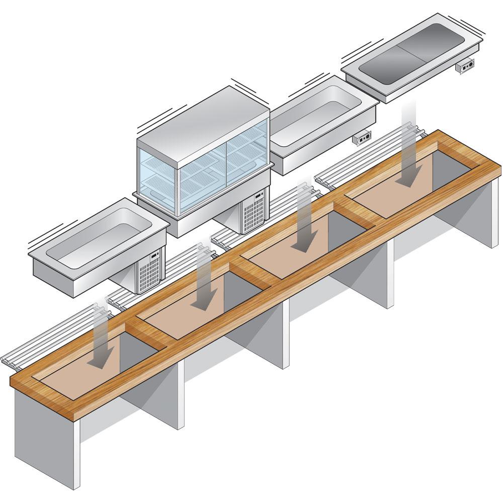 DPA/CTVA312-S | Mural avec top et vitrine "carrée" sur 3 niveaux ouverte (avec rideau), réfrigérés, ventilés, 3x GN 1/1 (sans unité hermétique)